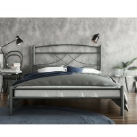 Κρεβάτι Ημίδιπλο Emma Μεταλλικό με Τάβλες Ασημί Σφυρίλατο 140x200cm