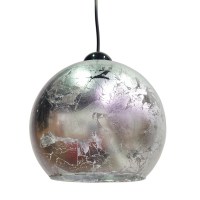 Φωτιστικό Κρεμαστό Γυάλινο Mονόφωτο μπάλα με Ασημένιο φύλλο E27 19*19*80cm
